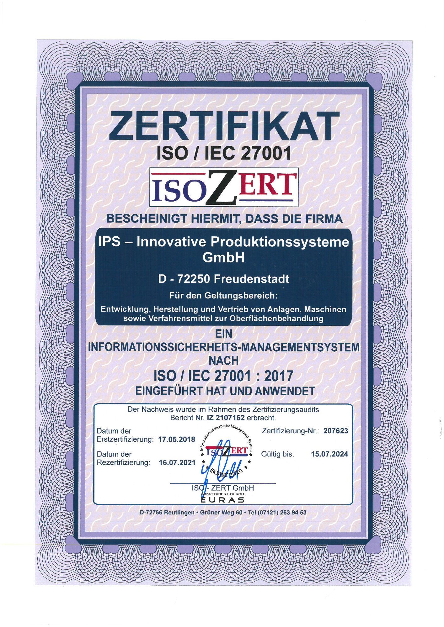 Certificate ISO - IEC 27001