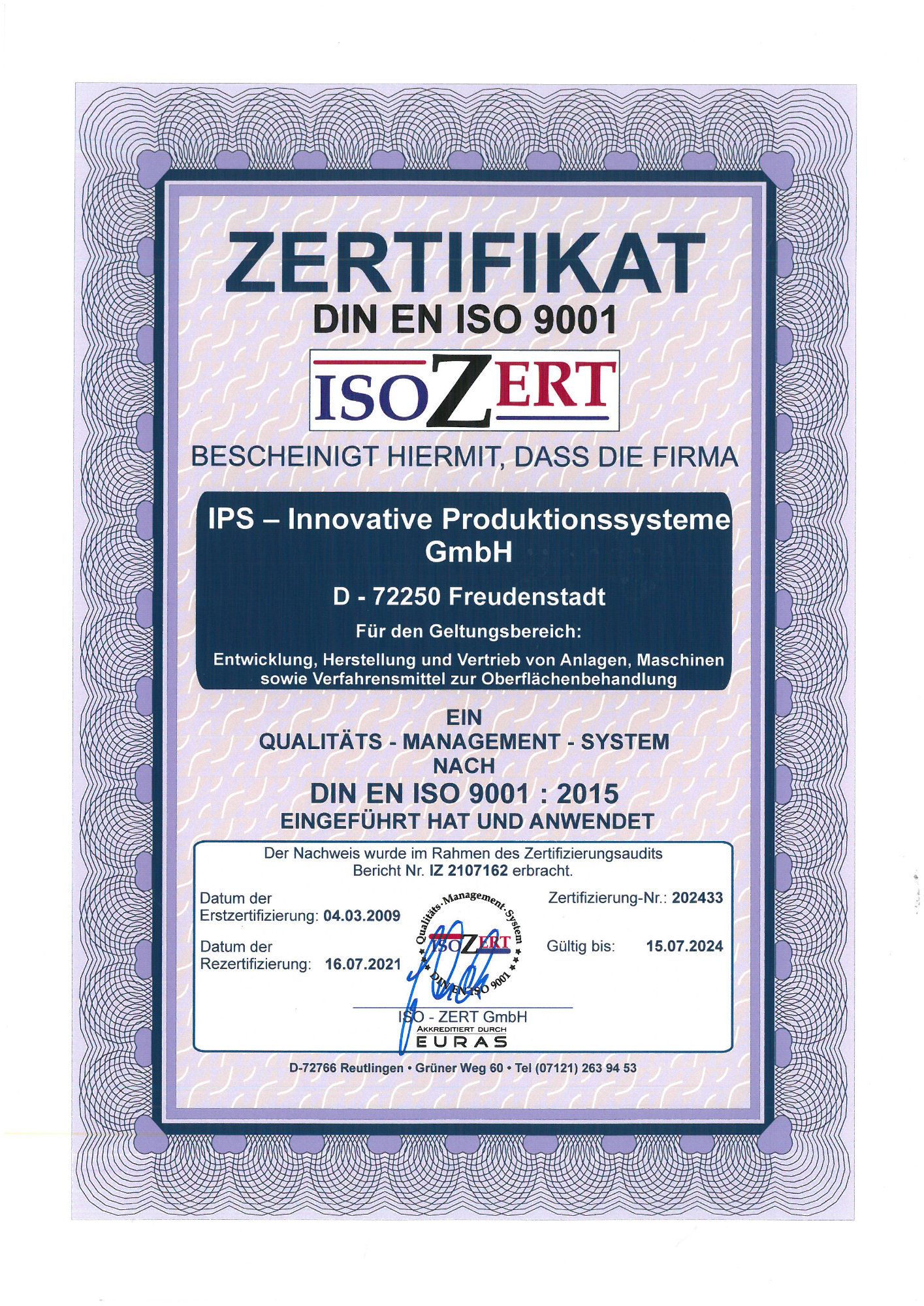 Certificate DIN EN ISO 9001